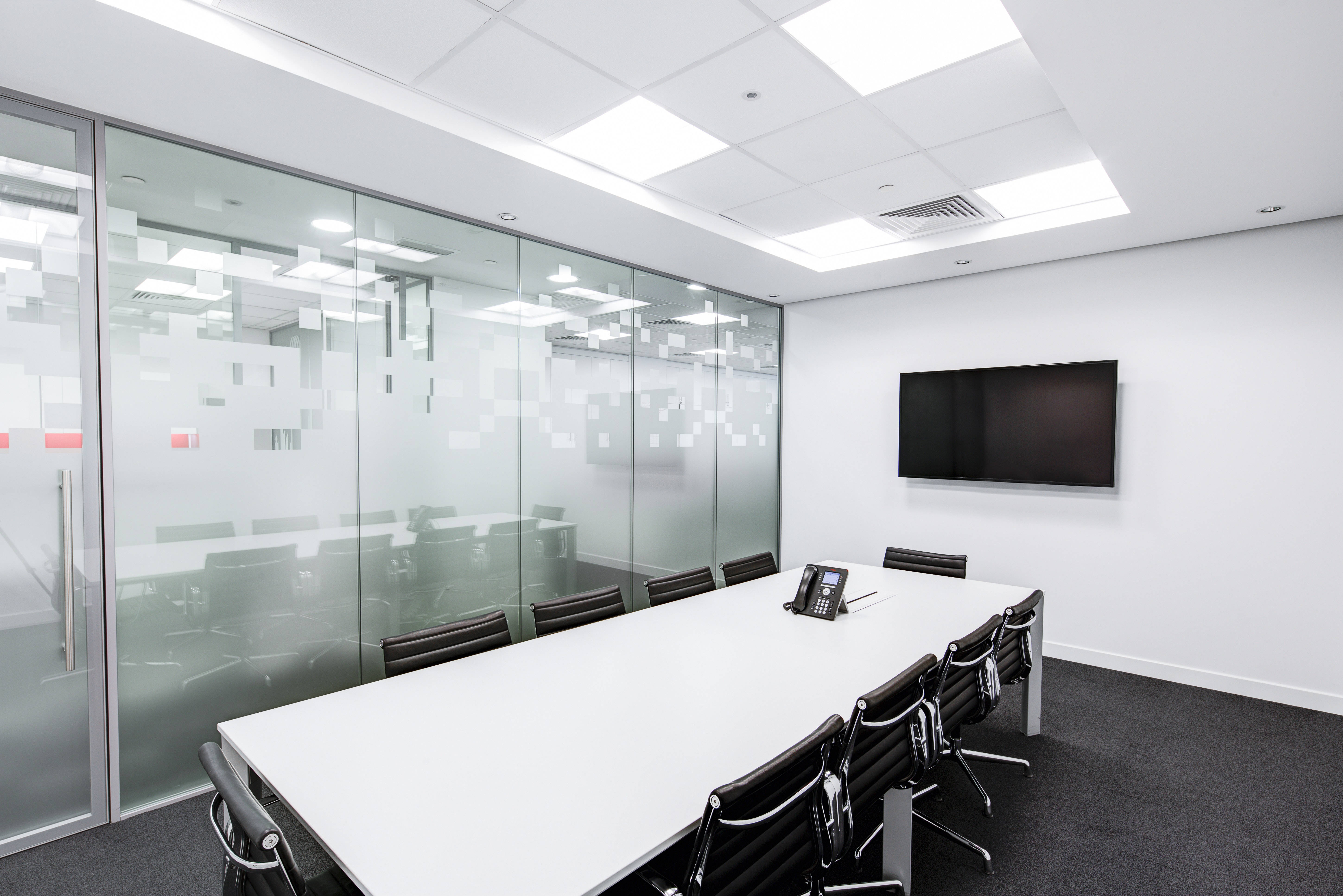 conference table, modern office, white table, 5K Desktop Wallpaper