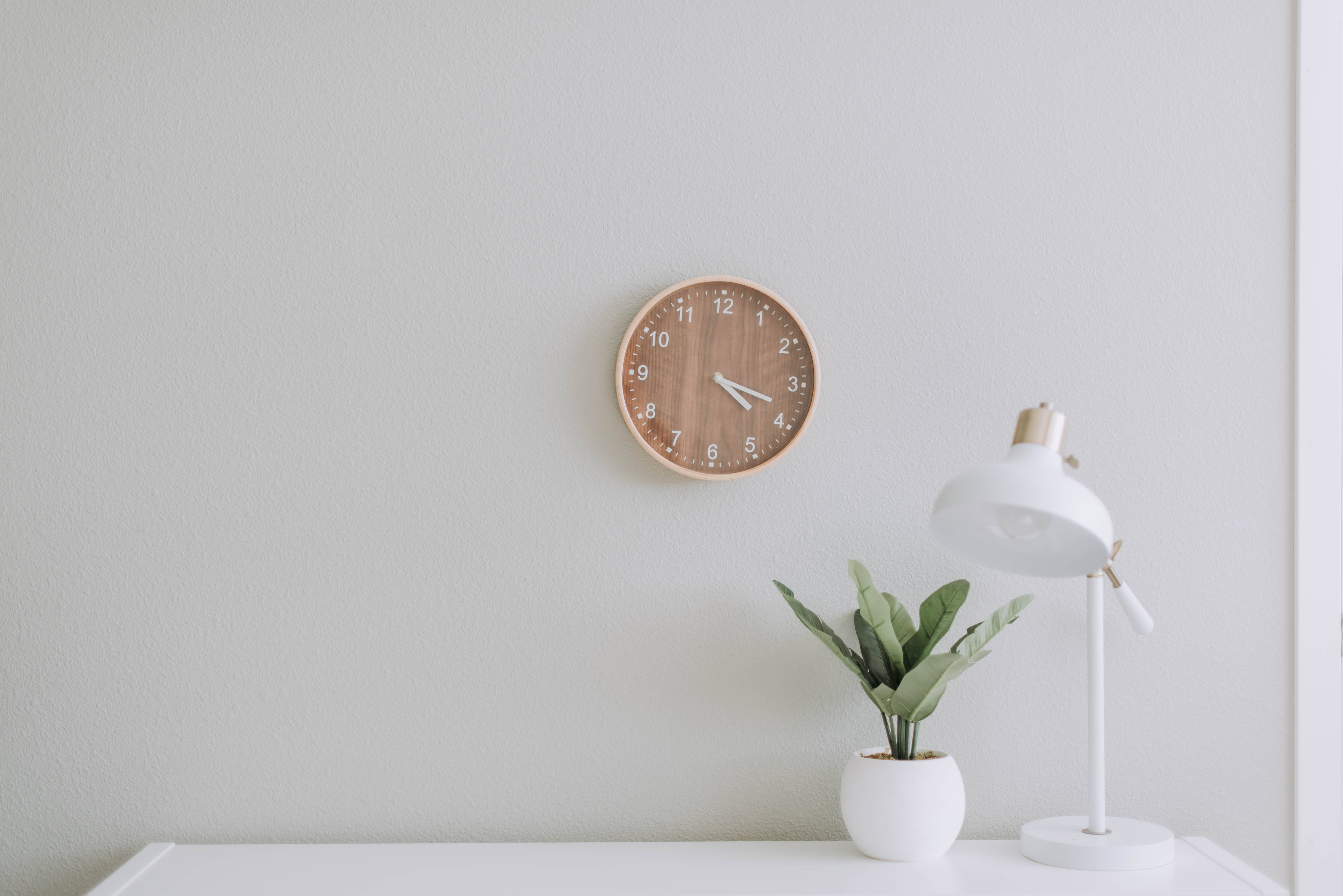 Scandinavian, white desk, potted plant, 5K Desktop Wallpaper