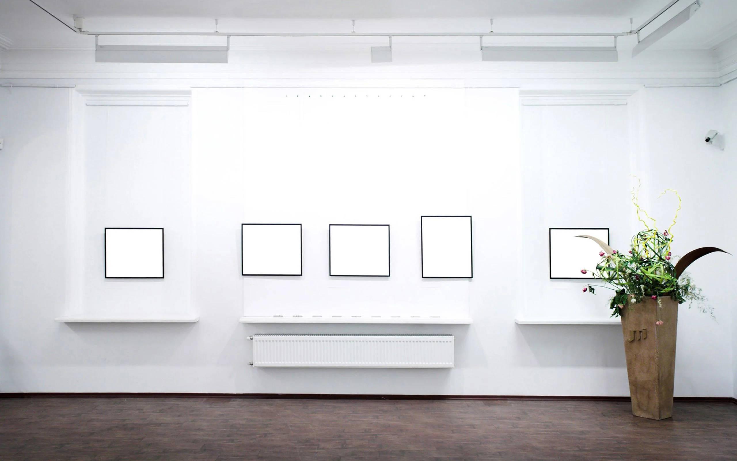 White Zoom Background Office, minimalist art gallery, white walls, 2K Desktop Wallpaper