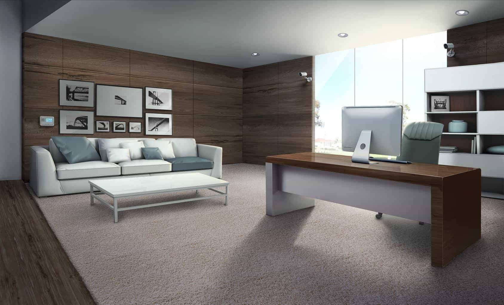 Zoom Background Office, white sofa, coffee table, HD Desktop Wallpaper