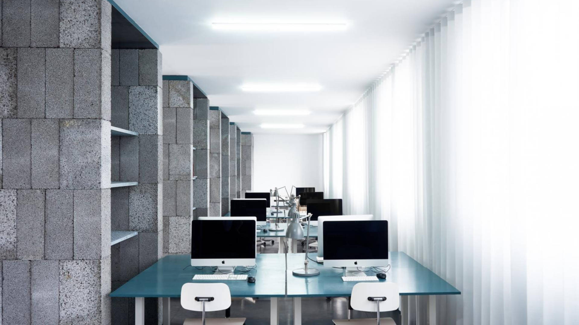 Zoom Background Office, mac, gray stone pillars, Full HD Desktop Wallpaper