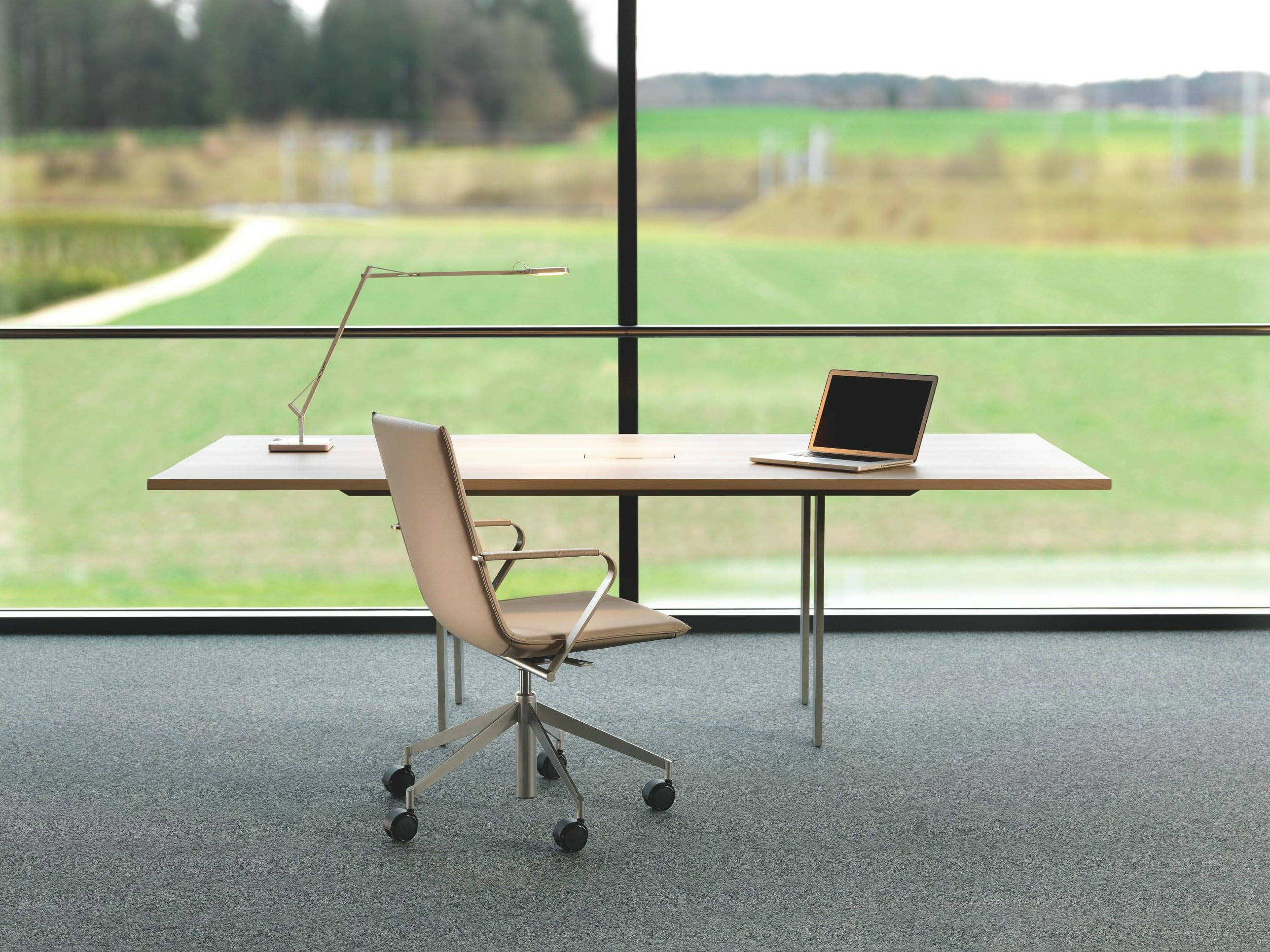 glass wall, floor-to-ceiling windows, minimalist modern office, 2K Desktop Wallpaper