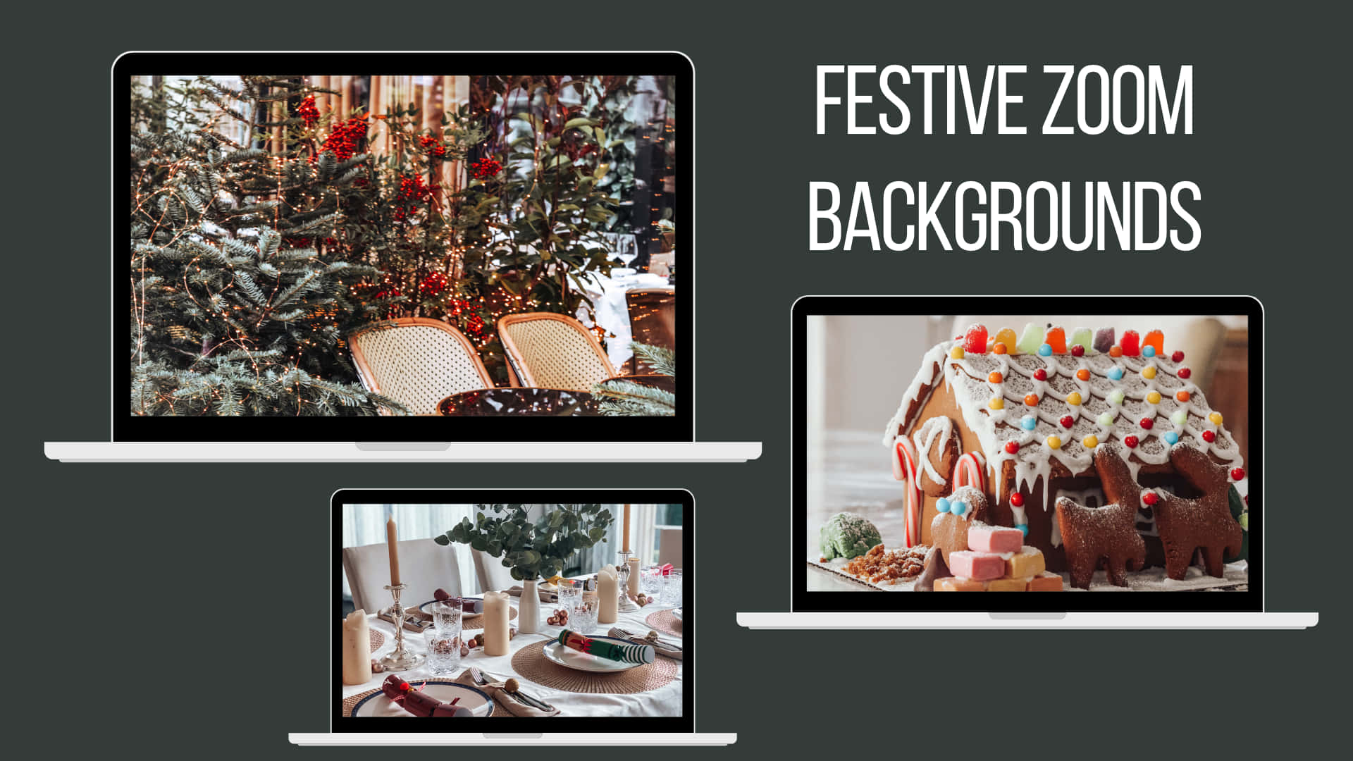 Festive Zoom Party Background, laptops, snowy tree, Full HD Desktop Wallpaper