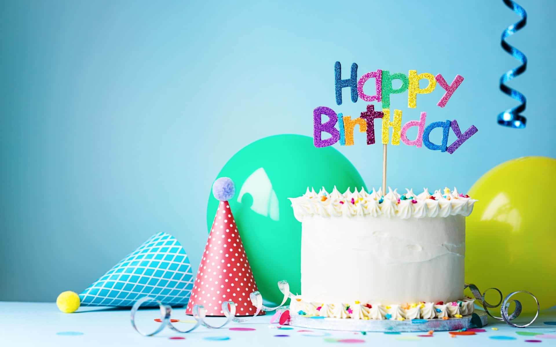 Zoom Party, Happy Birthday topper, white birthday cake, Full HD Desktop Wallpaper