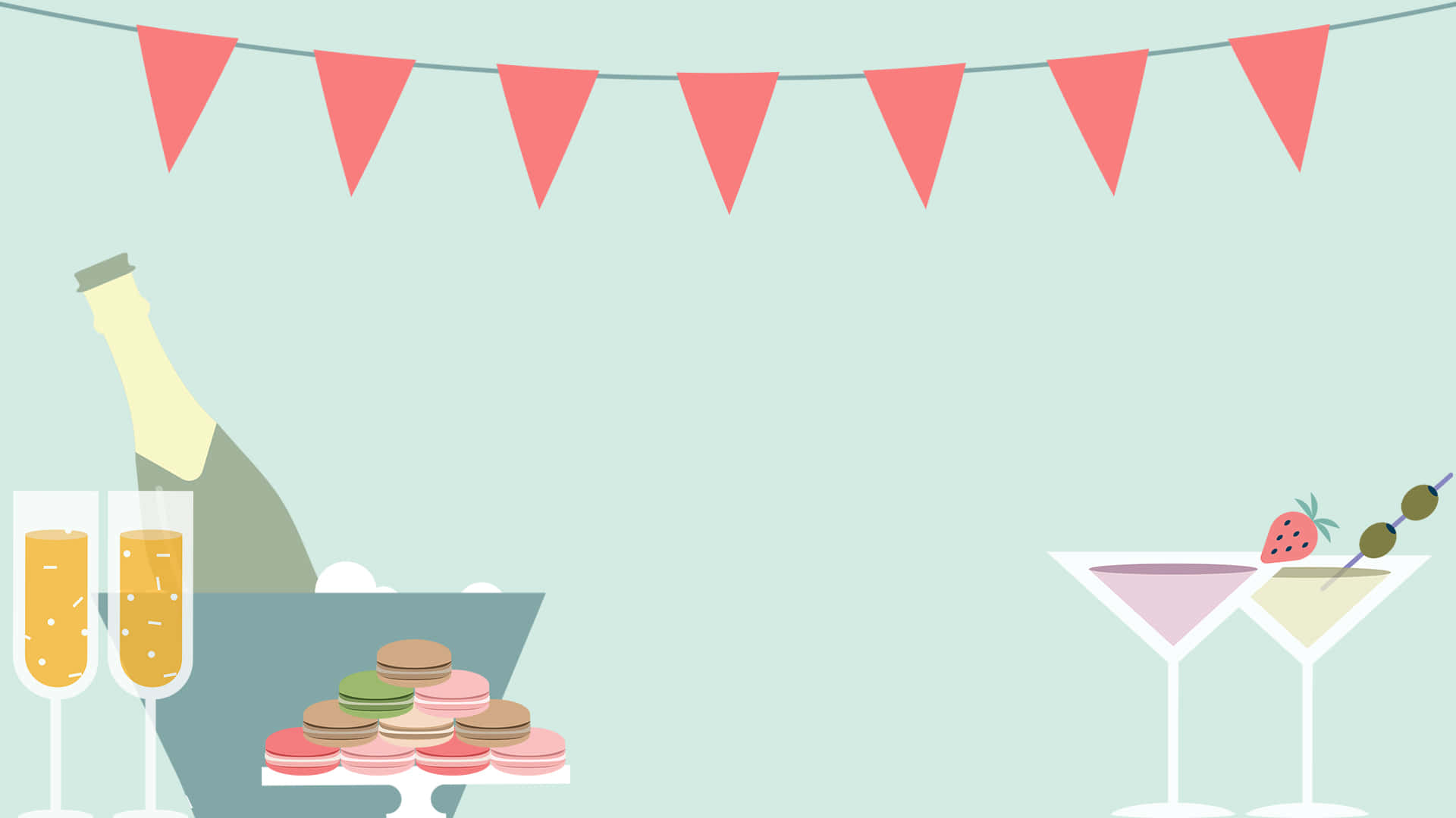 Zoom Party, pastel-toned, pink bunting flags, Full HD Desktop Wallpaper