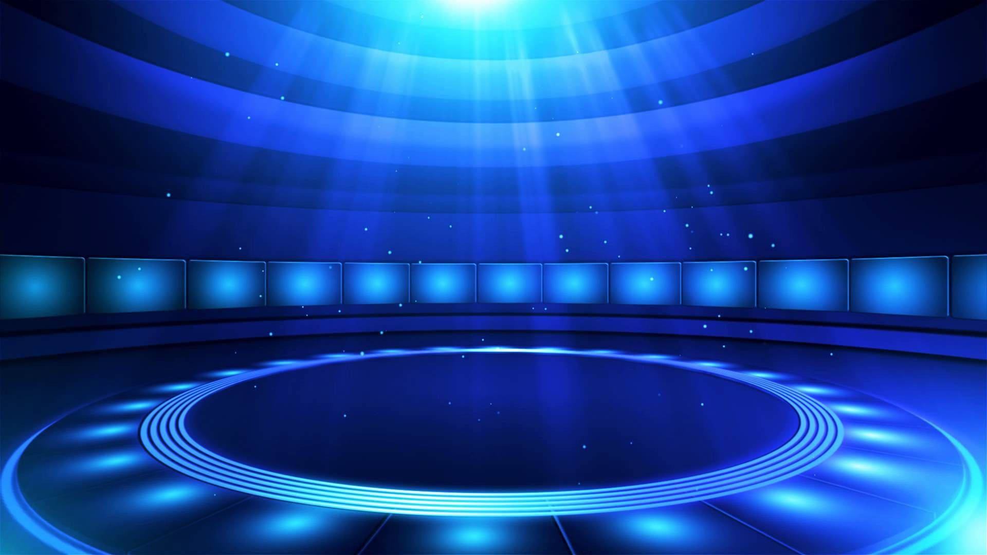 futuristic circular stage, glowing blue light, radiant beams, Full HD Desktop Wallpaper