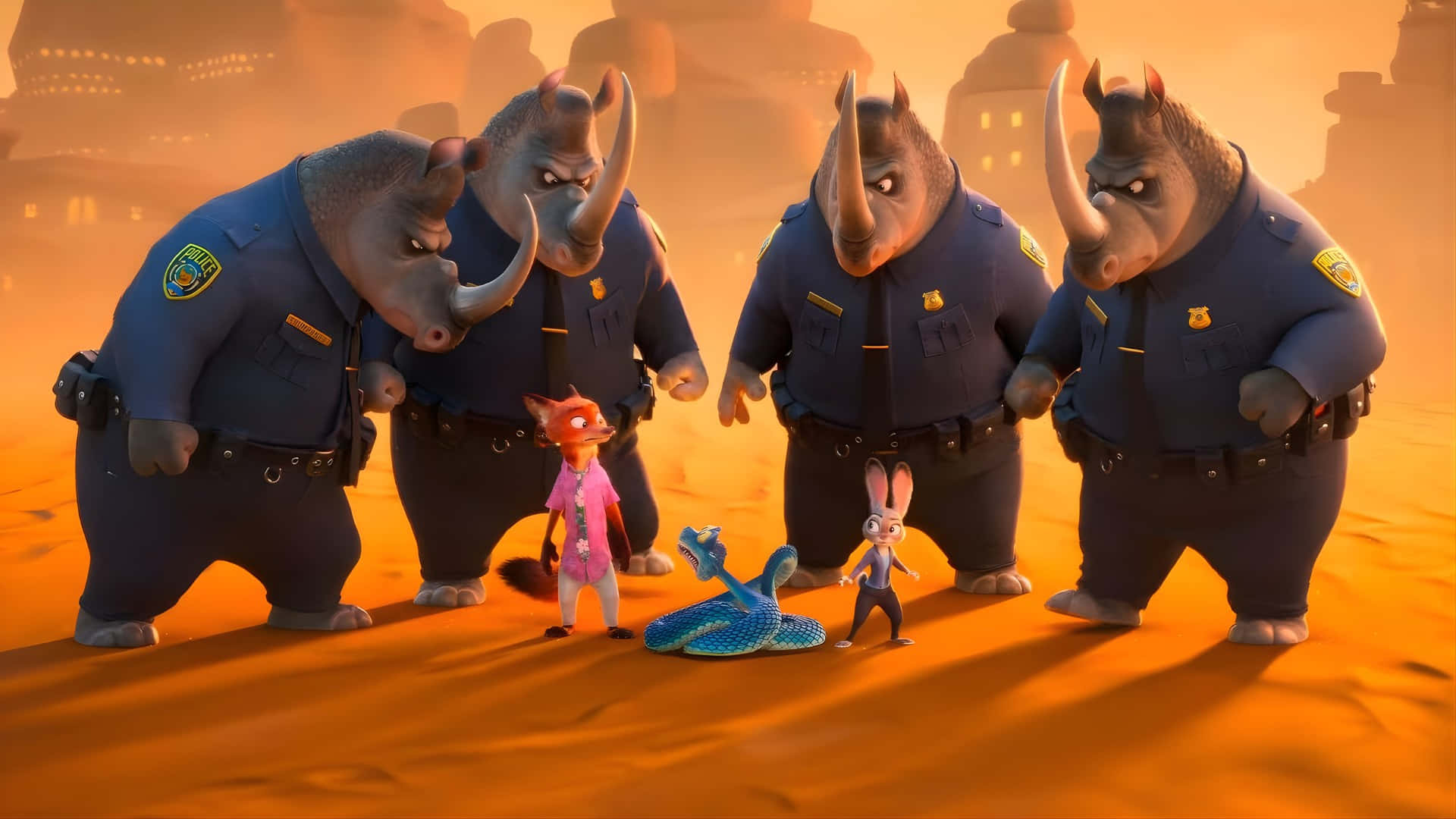 Zootopia 2, rhino police officers, blue uniforms, Full HD Desktop Wallpaper