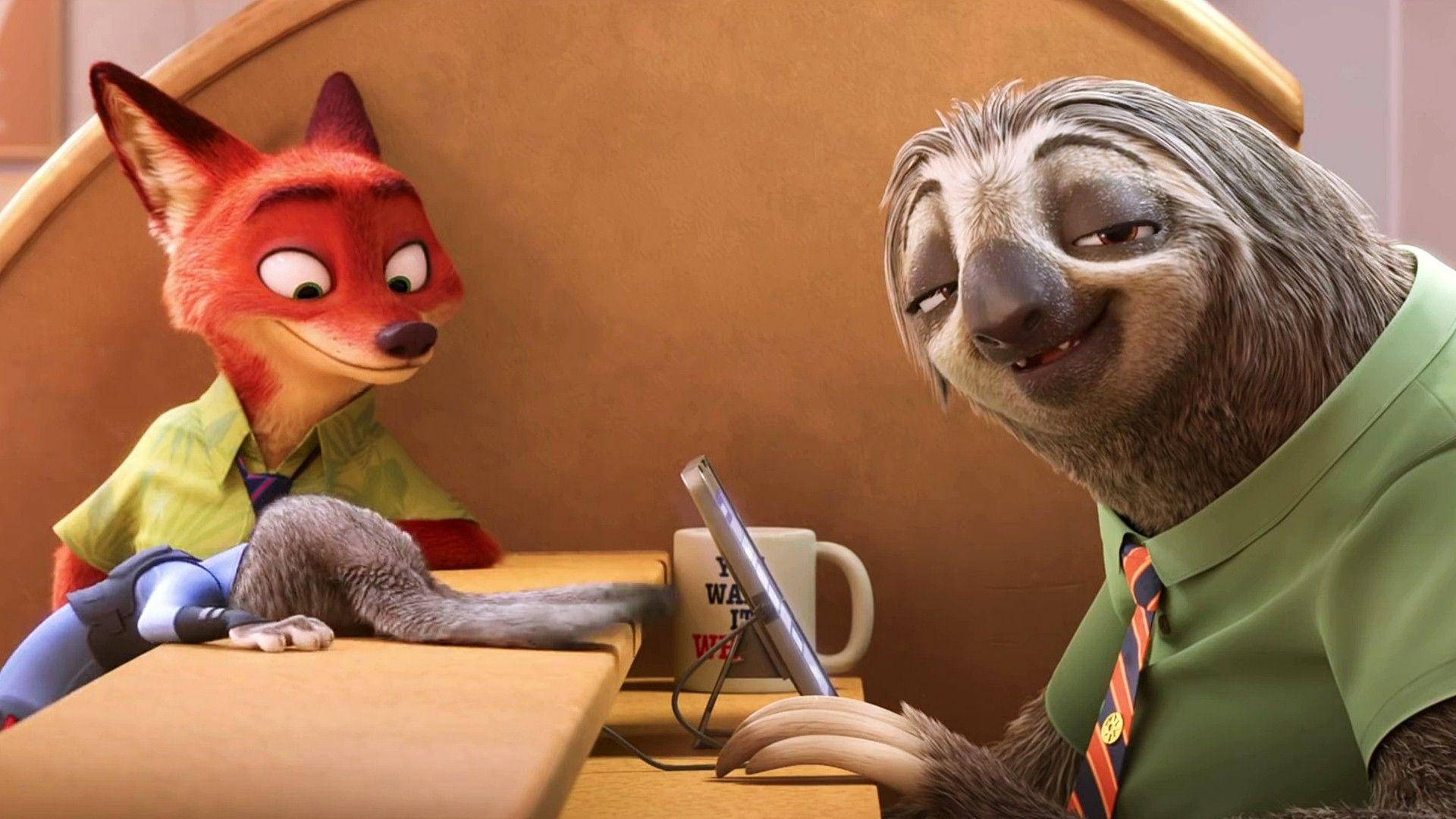 Zootopia, sloth worker, red fox, Full HD Desktop Wallpaper