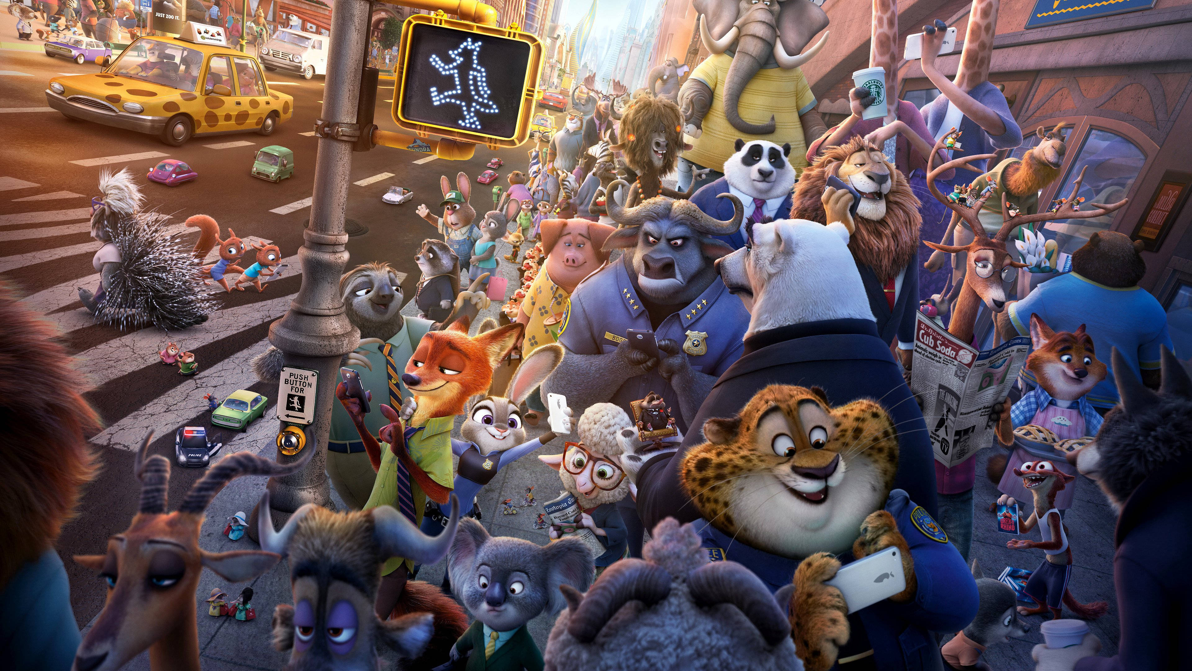 Zootopia, busy streets, animated animal characters, 4K Desktop Wallpaper