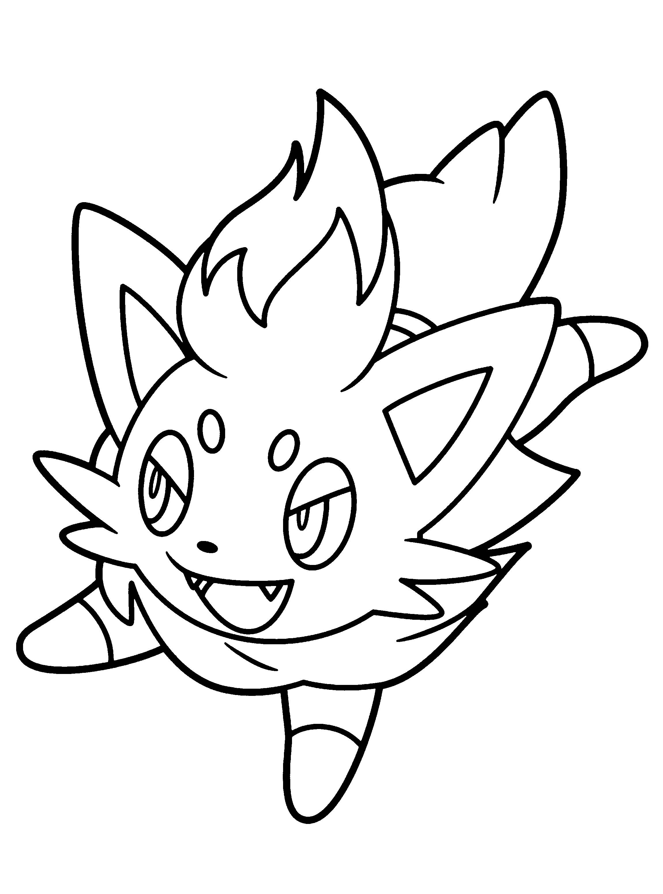 Zorua, flame-tailed fox-like Pokémon, black and white line art, 2K Phone Wallpaper