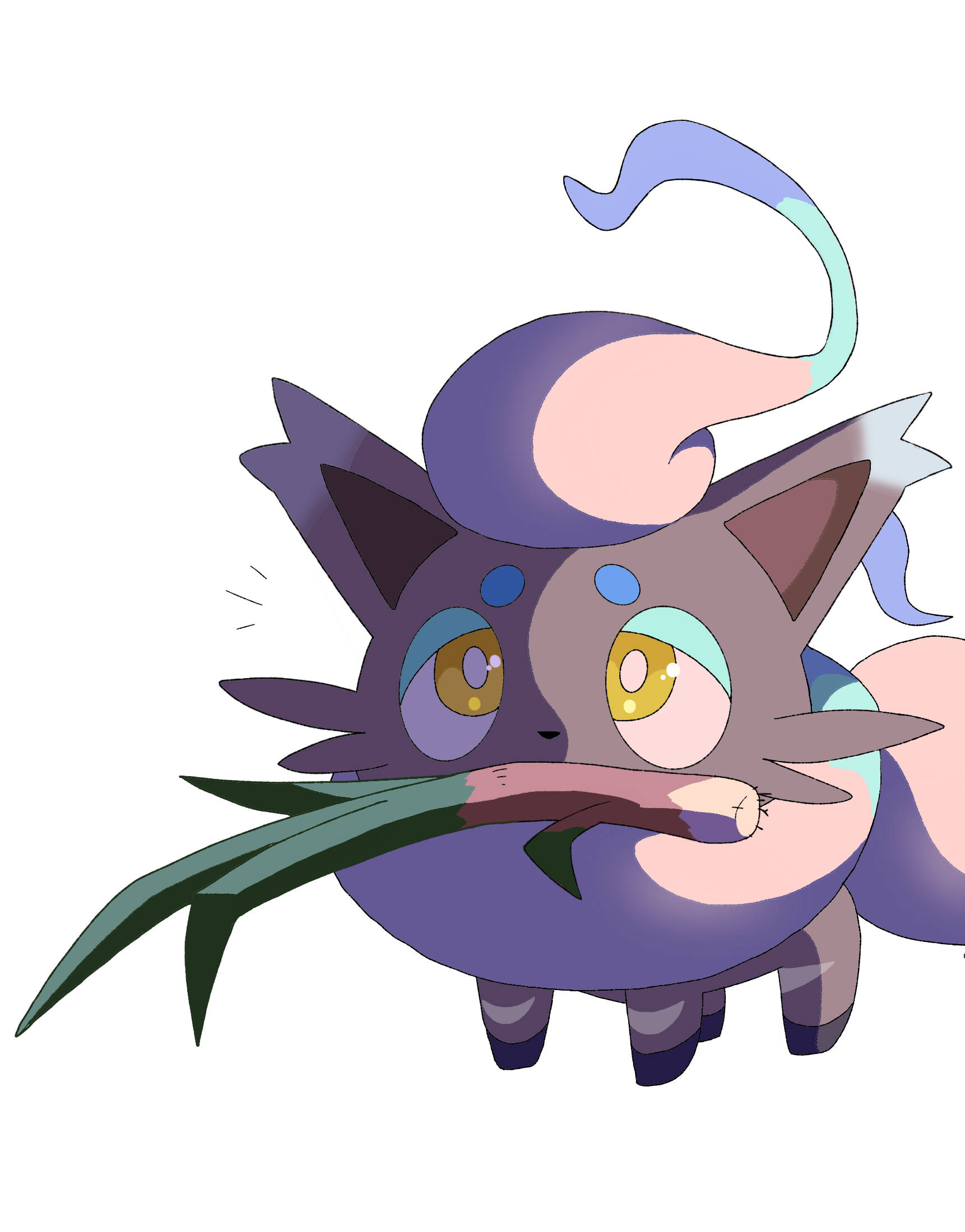 Zorua, purple and pink fur, green leaf, Full HD Phone Wallpaper
