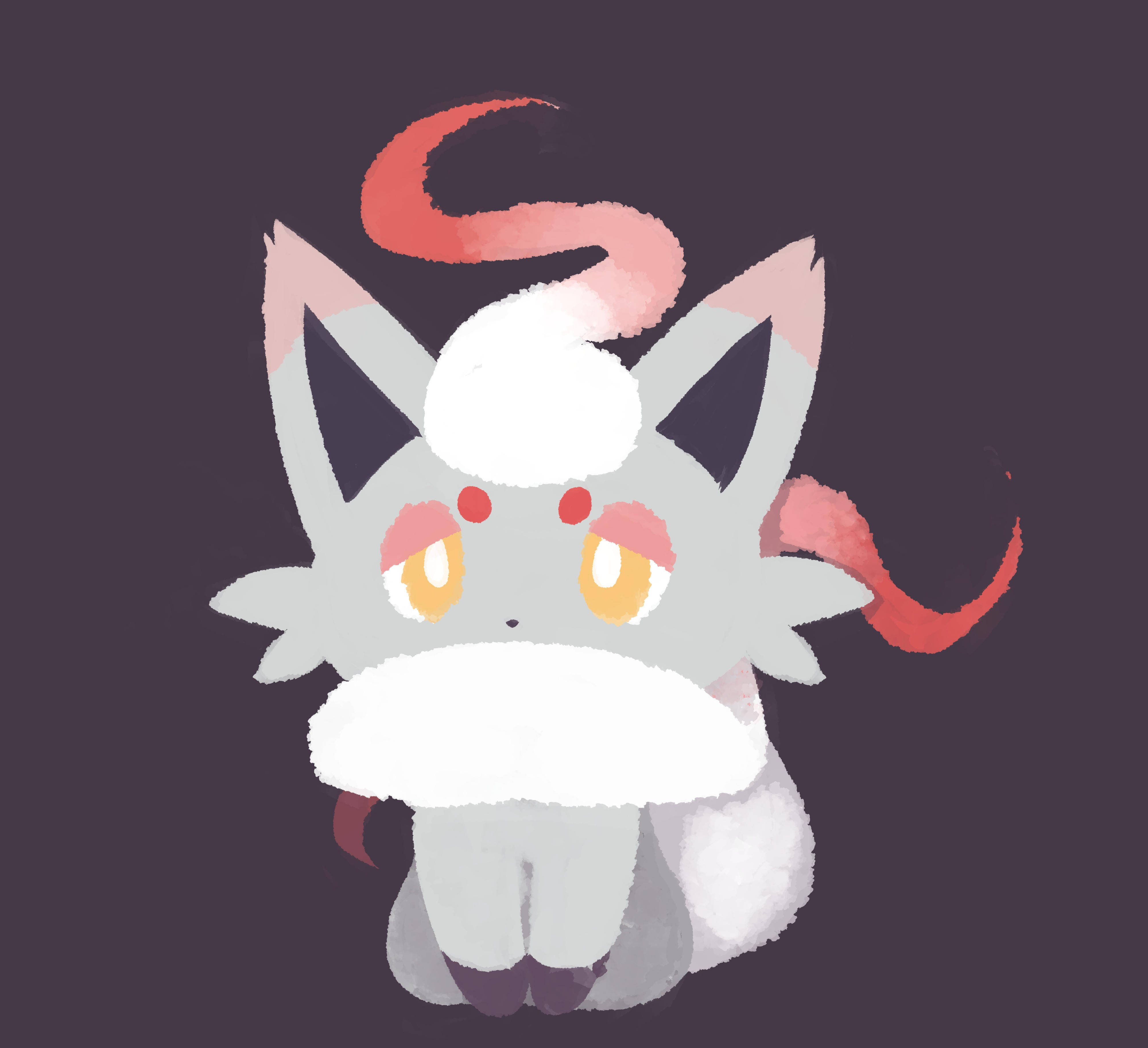Zorua, gray cat-like creature, fluffy white beard, 4K Desktop Wallpaper