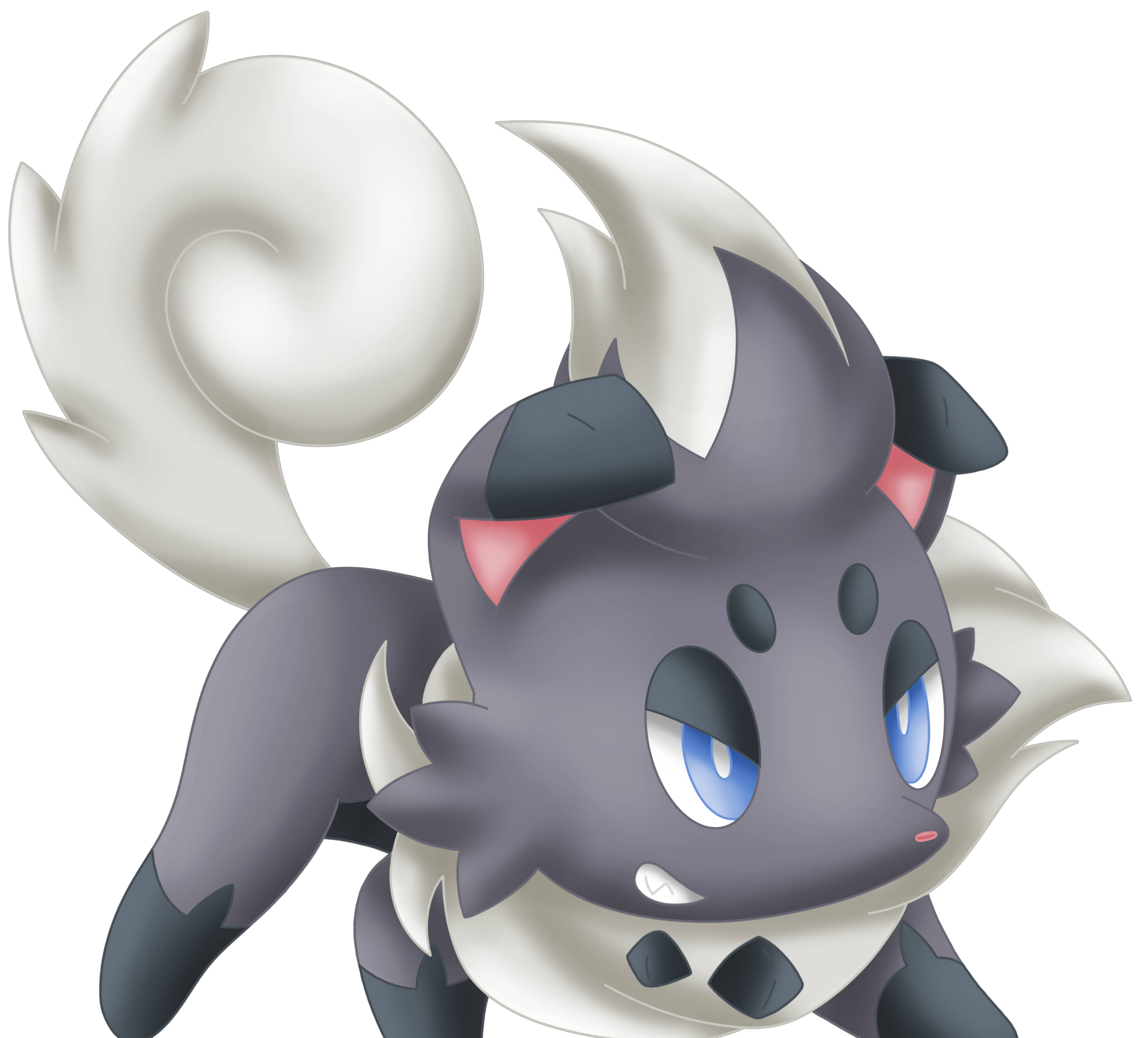 Zorua, gray and white, anime-style, 2K Desktop Wallpaper