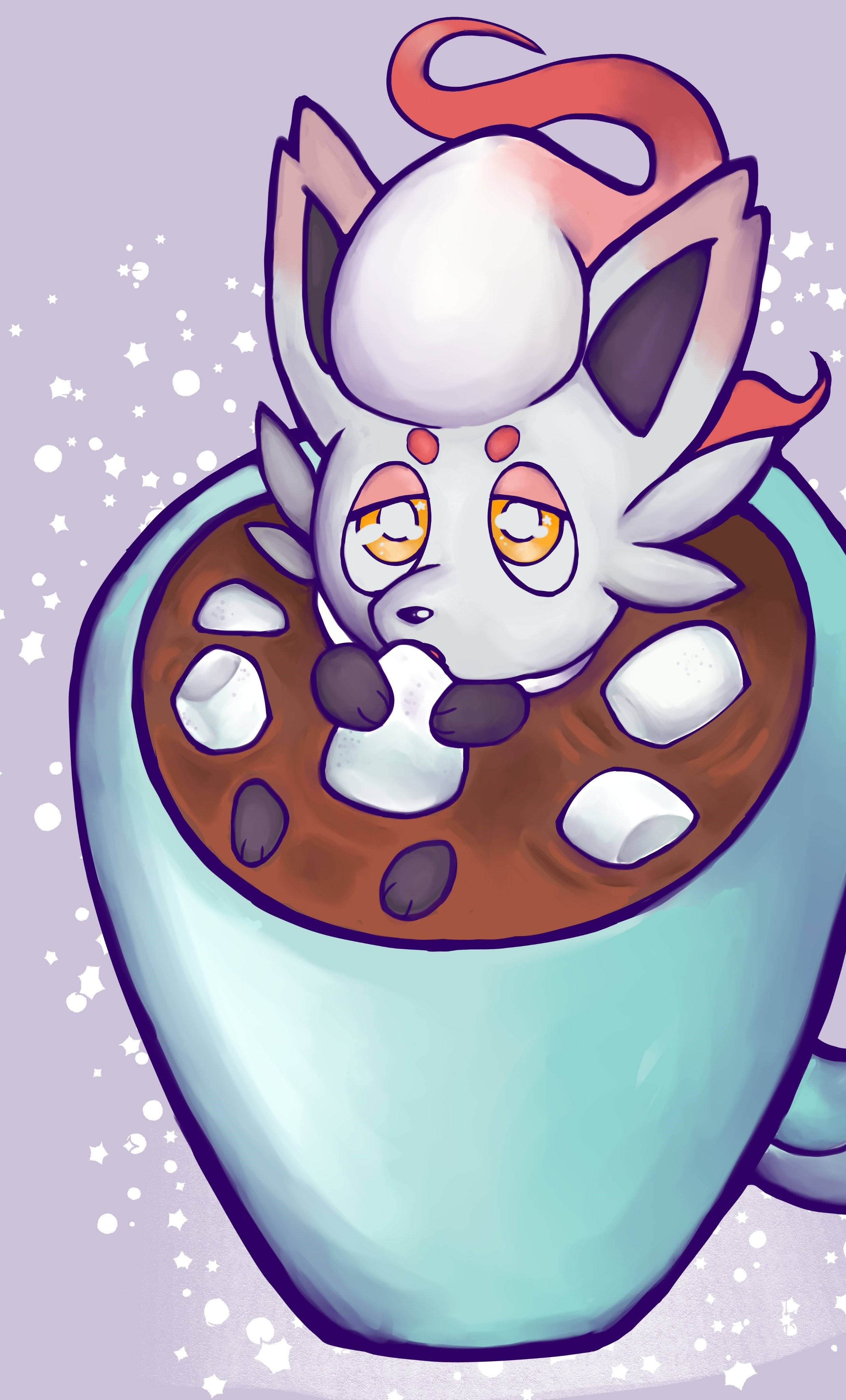 Zorua, hot chocolate mug, white fox-like creature, 4K Phone Wallpaper