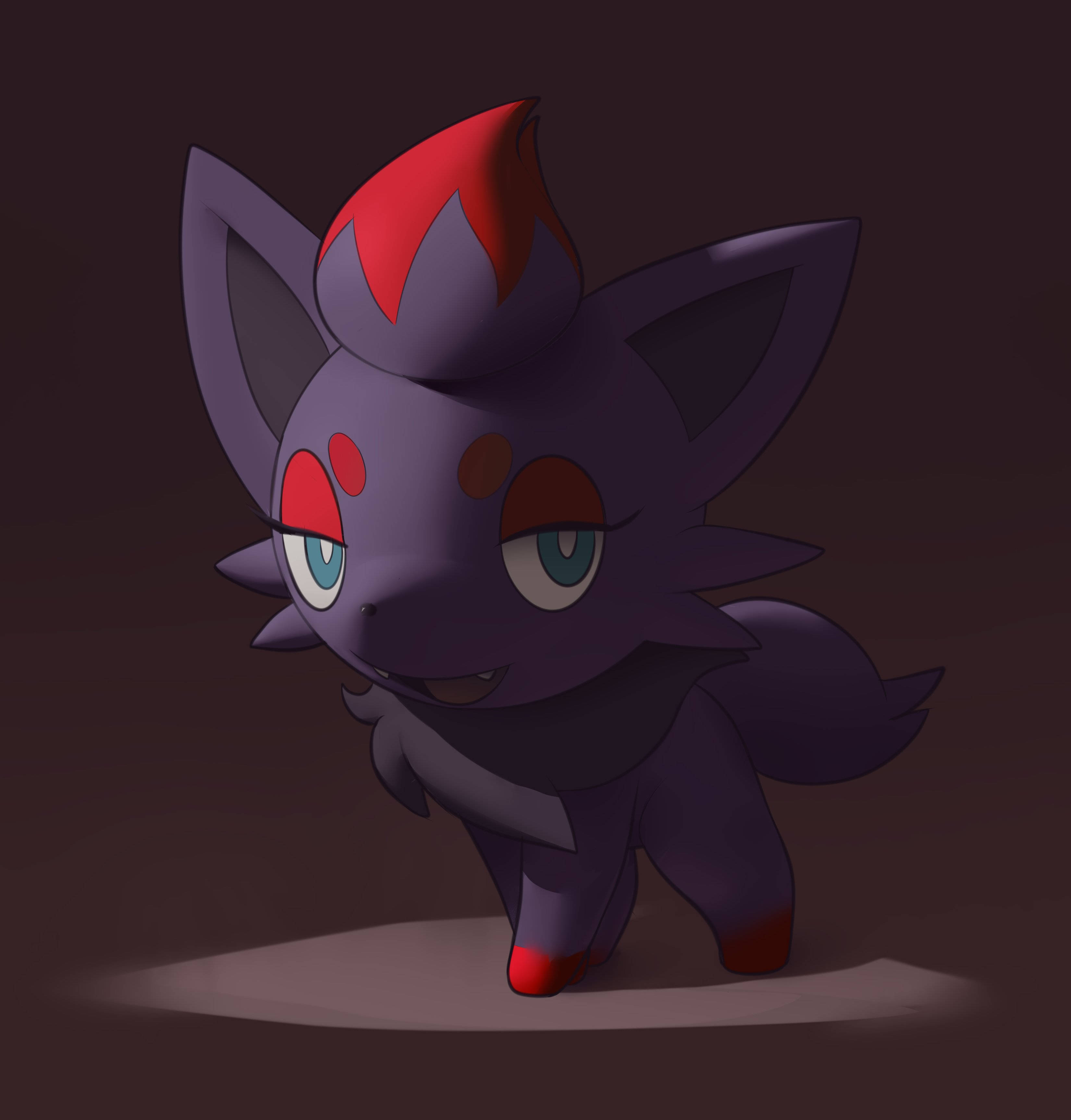 Zorua, purple fox-like Pokémon, red markings, 2K Phone Wallpaper