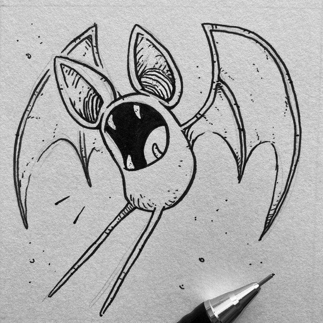 Zubat, hand-drawn bat illustration, large expressive eyes, SD Desktop Wallpaper