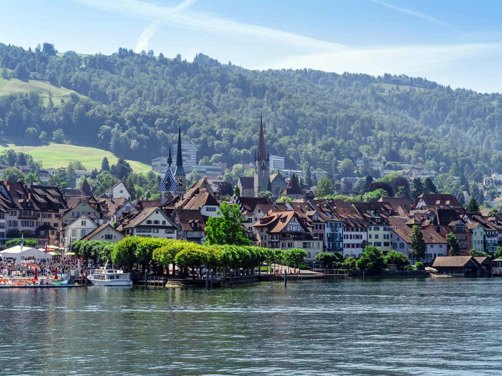 Zug, lakeside town, historic buildings, SD Desktop Wallpaper