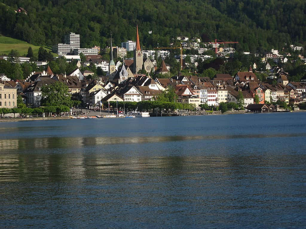 Zug, lakeside town, colorful houses, SD Desktop Wallpaper
