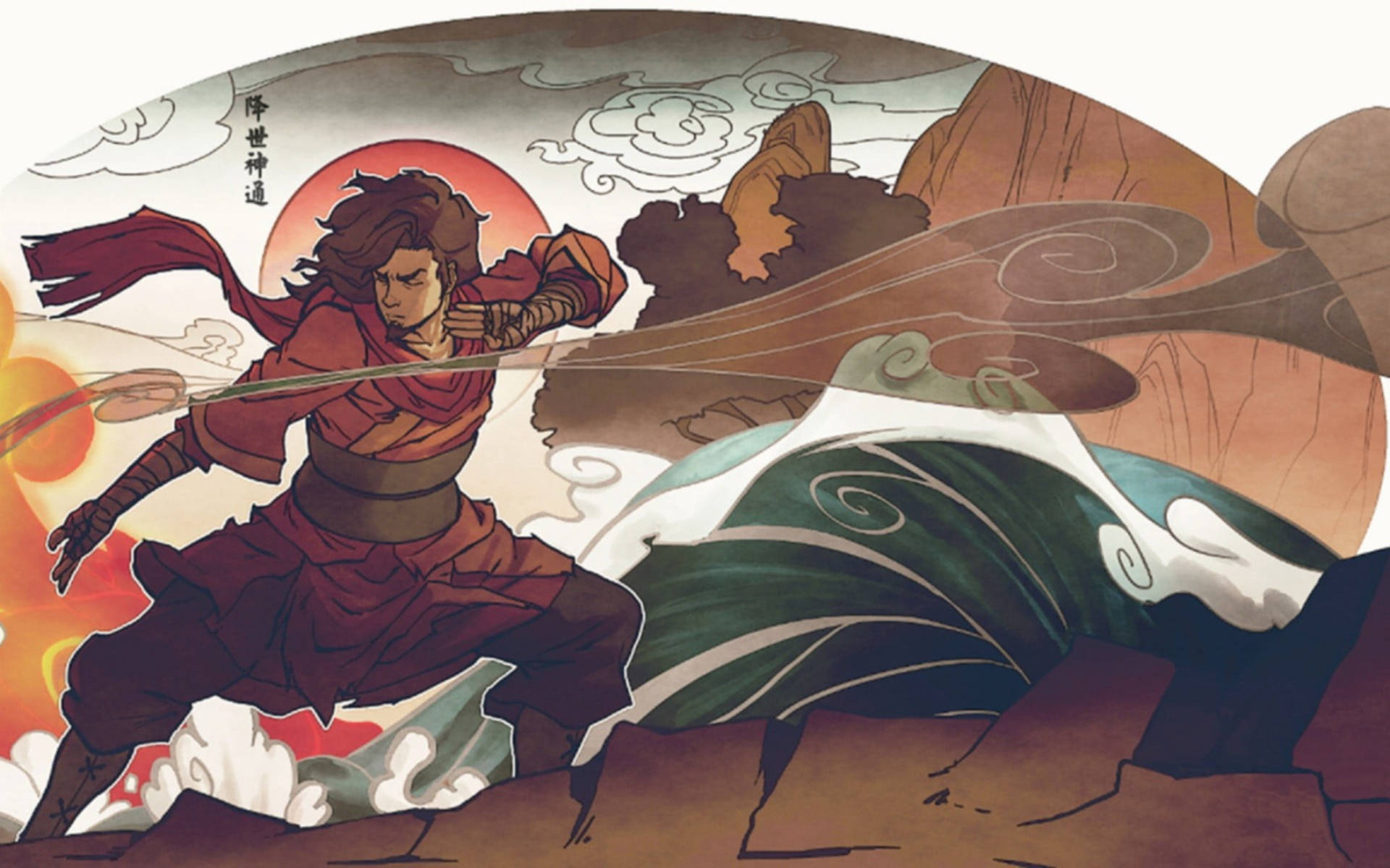 Zuko, red robes, giant green serpent, Full HD Desktop Wallpaper