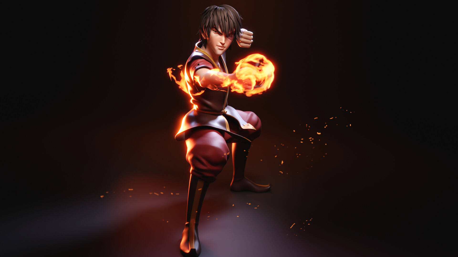 Zuko, burning fist, glowing orange flames, Full HD Desktop Wallpaper