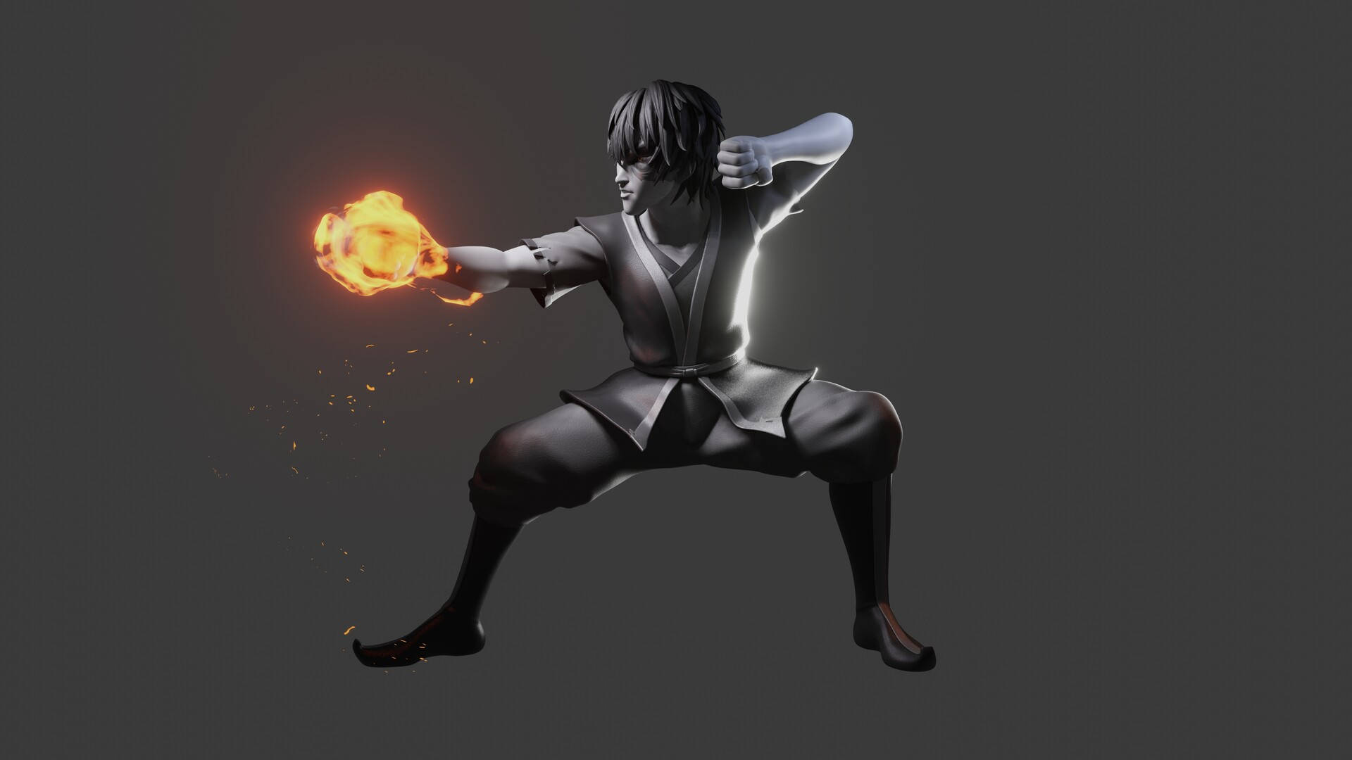 Zuko, greyscale illustration, anime warrior, Full HD Desktop Wallpaper