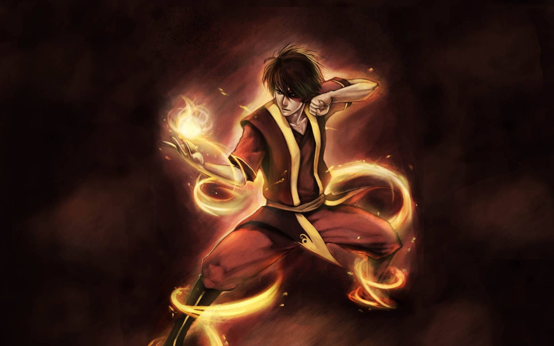 Zuko, glowing fire ball, red and yellow robes, Full HD Desktop Wallpaper