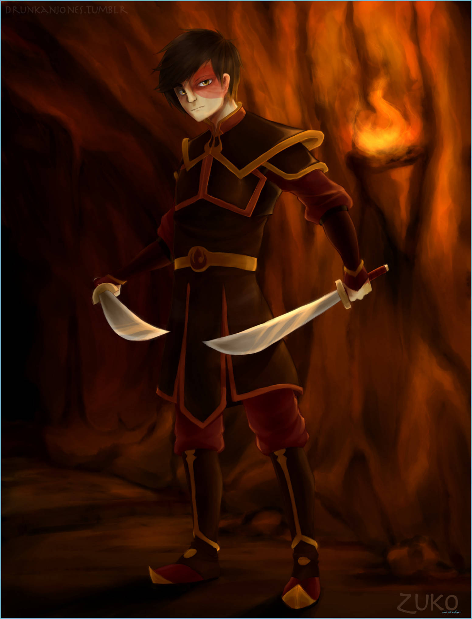 Zuko, scimitar swords, dark red and gold armor, Full HD Phone Wallpaper
