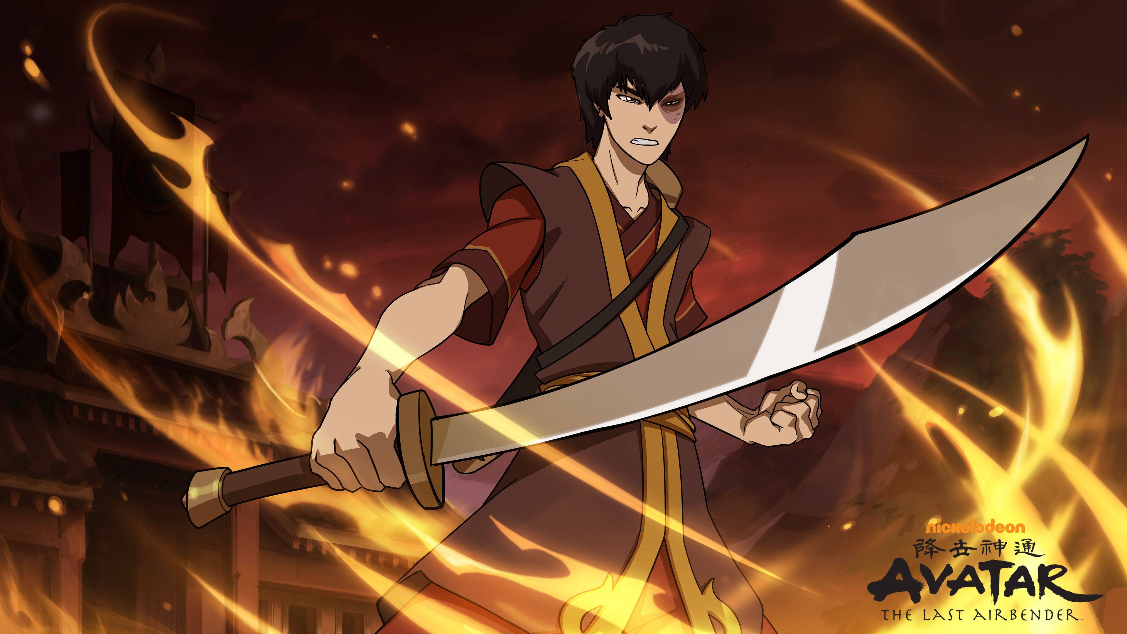 Zuko, blazing anger, glowing sword, 4K Desktop Wallpaper