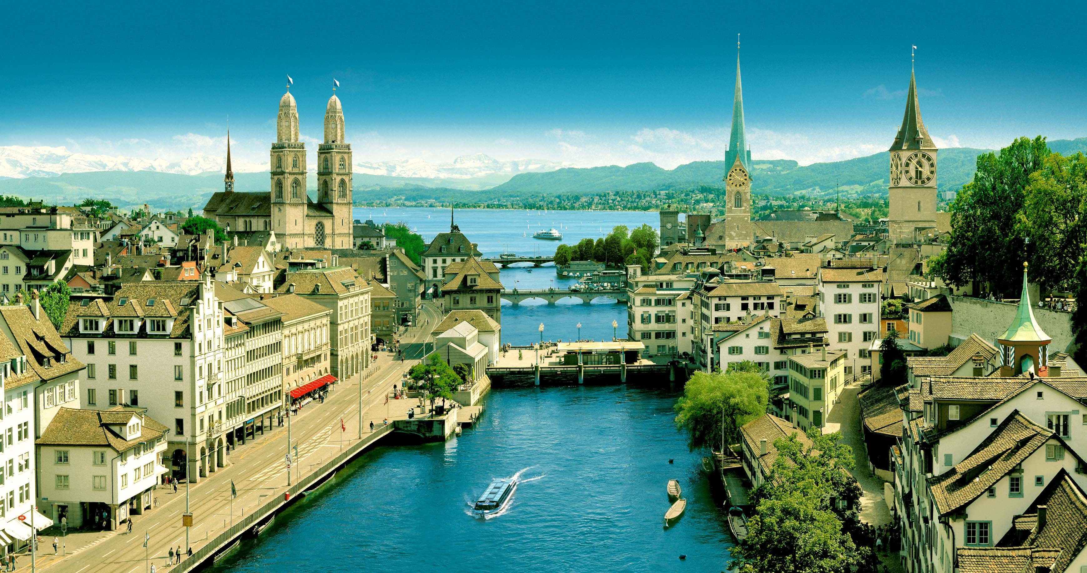 Zurich, old town, historic churches, 2K Desktop Wallpaper