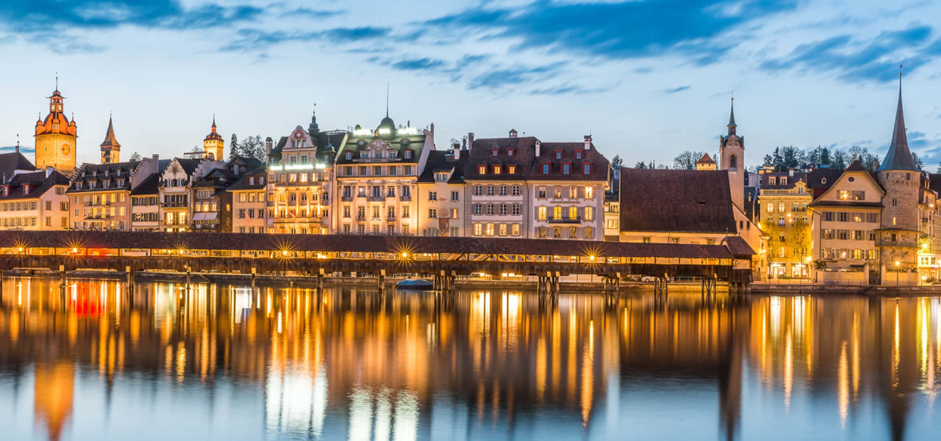 Zurich, skyline, twilight, Full HD Desktop Wallpaper