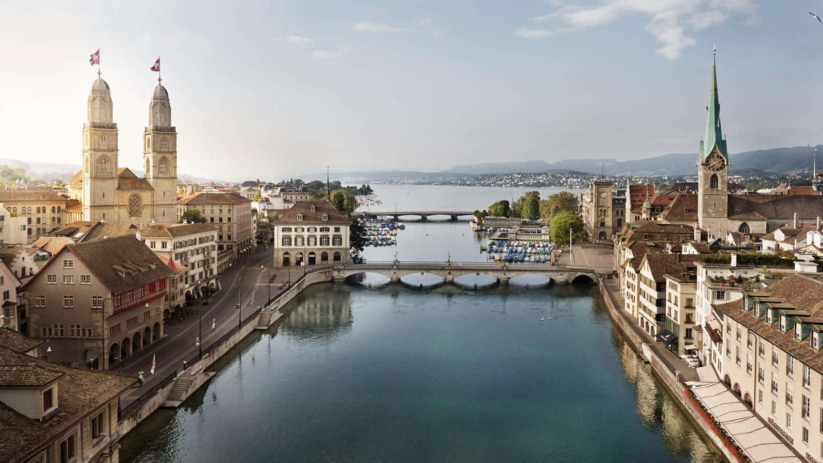 Zurich, old town, river bridges, HD Desktop Wallpaper