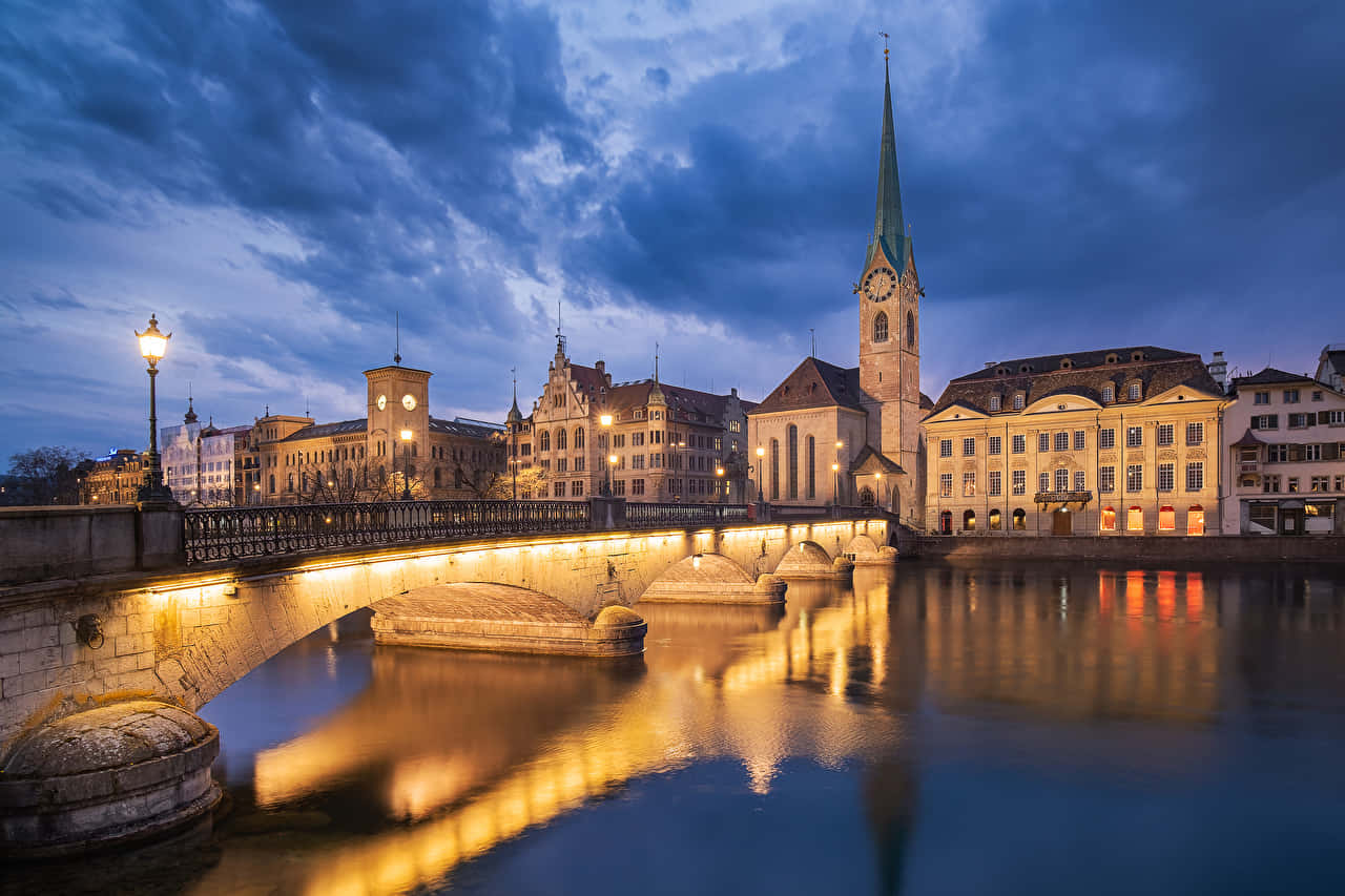 Zurich, historic skyline, stone bridge, HD Desktop Wallpaper