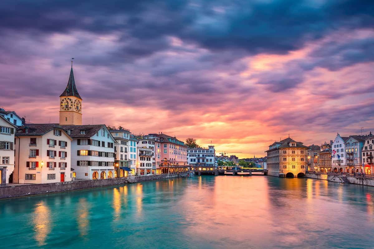 Zurich, sunset, river, SD Desktop Wallpaper