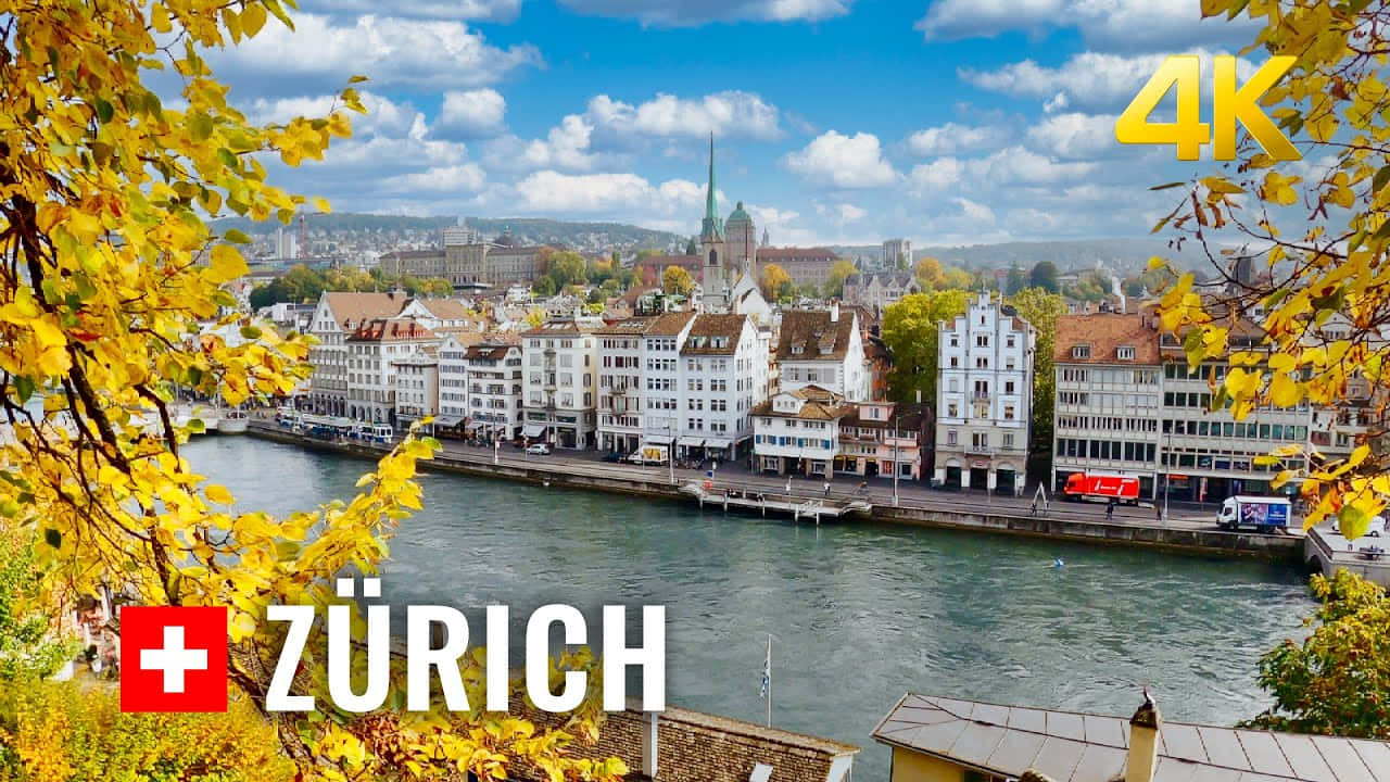 Zurich, golden leaves, river, HD Desktop Wallpaper