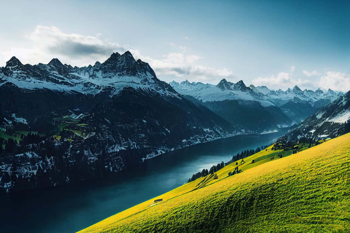 Zurich, dusk, snow-capped mountains, SD Desktop Wallpaper