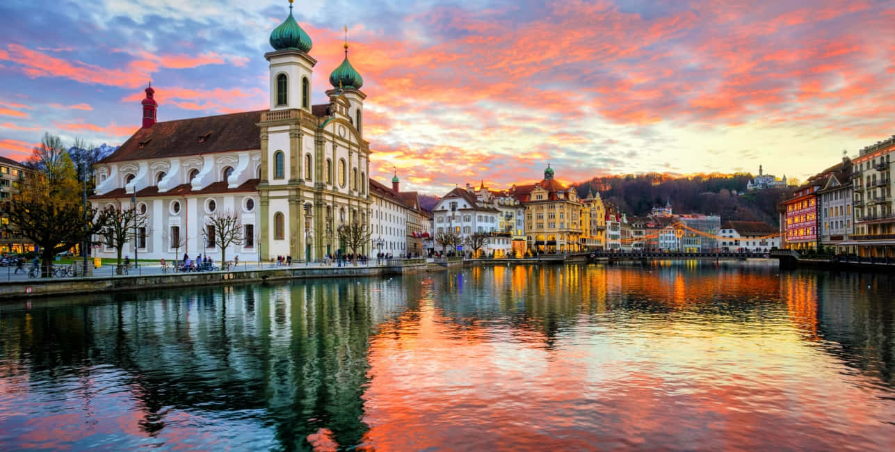 Zurich, sunset, river city, HD Desktop Wallpaper
