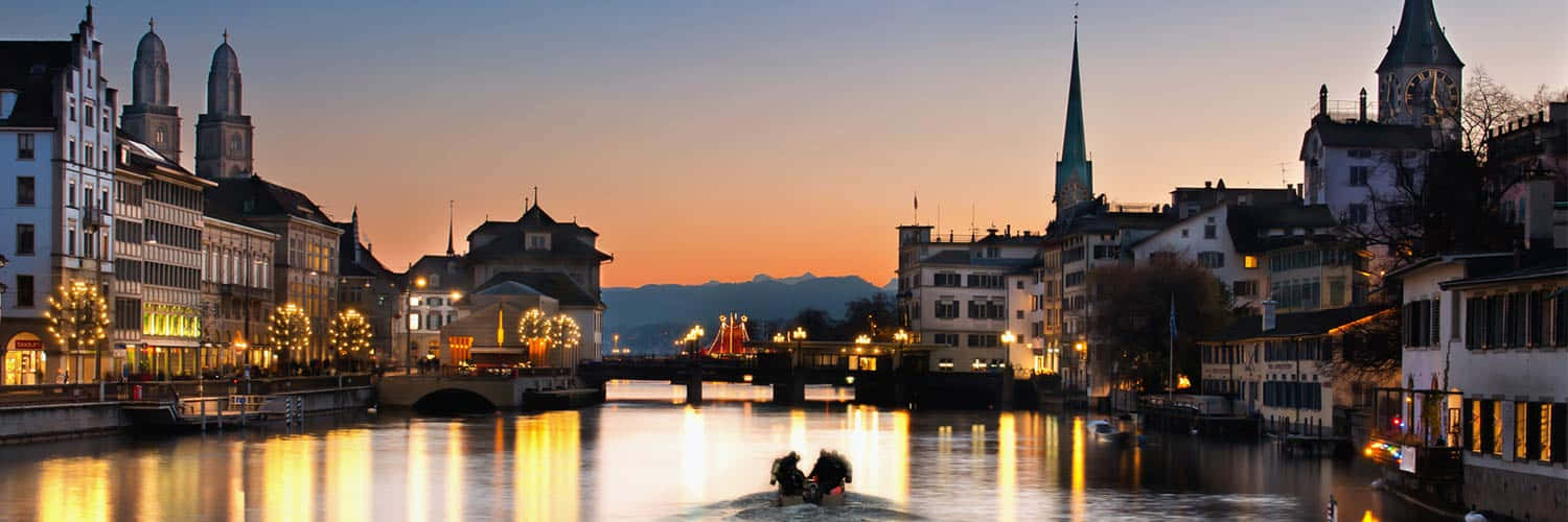 Zurich, riverfront, twilight, HD Desktop Wallpaper