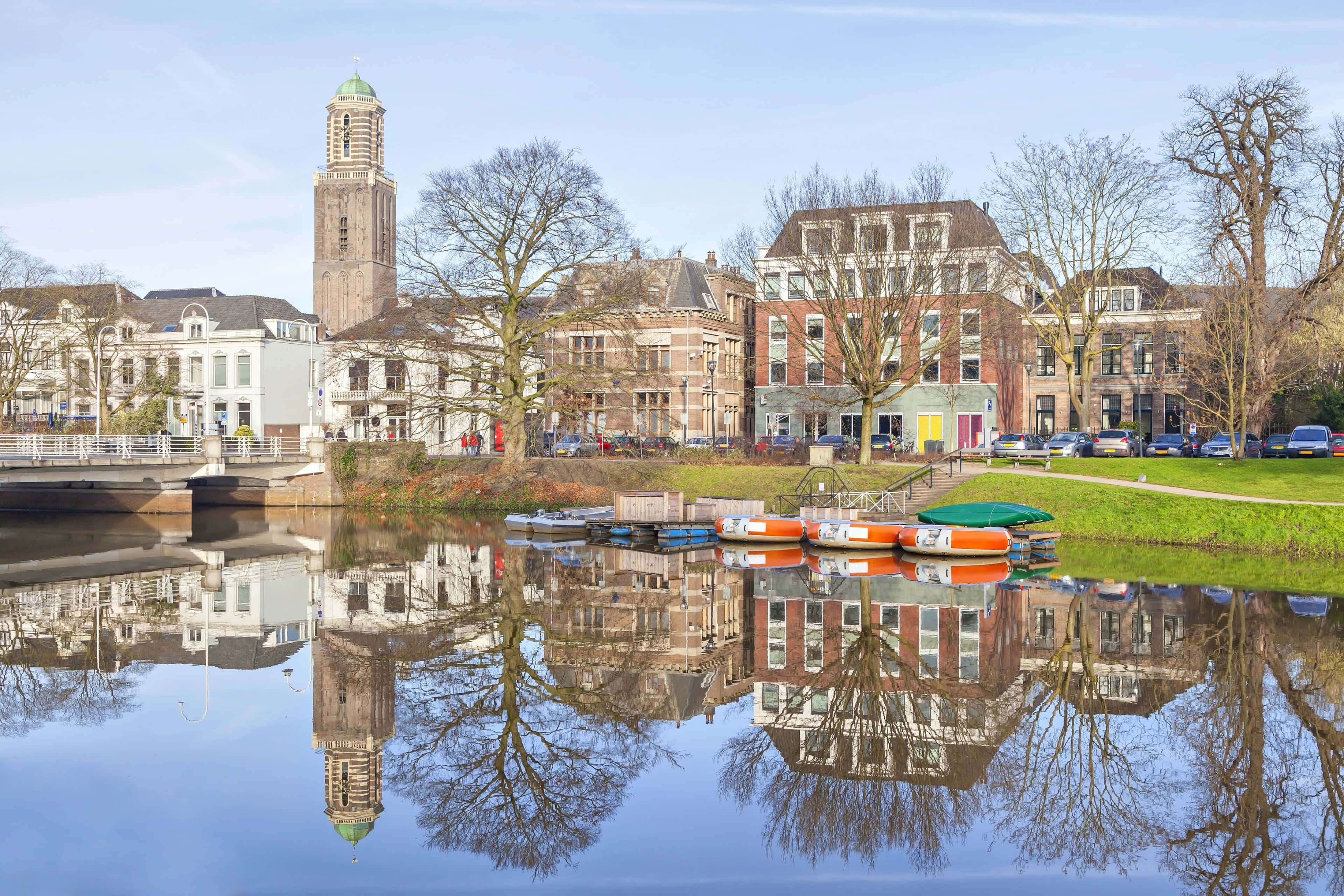 Zwolle, canal, historic brick buildings, 4K Desktop Wallpaper