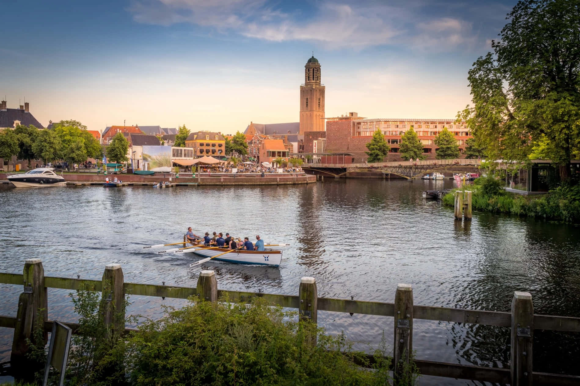 Zwolle, canal, rowing team, HD Desktop Wallpaper