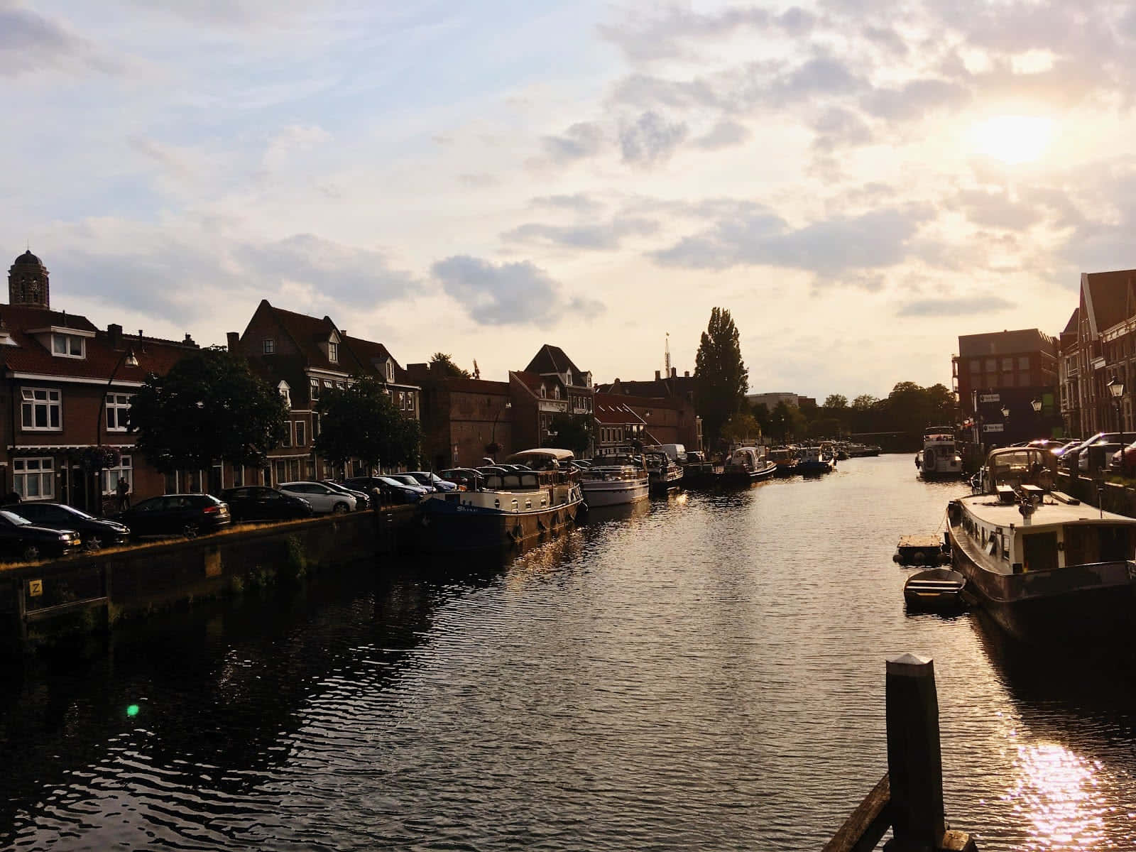 Zwolle, canal, sunset, HD Desktop Wallpaper