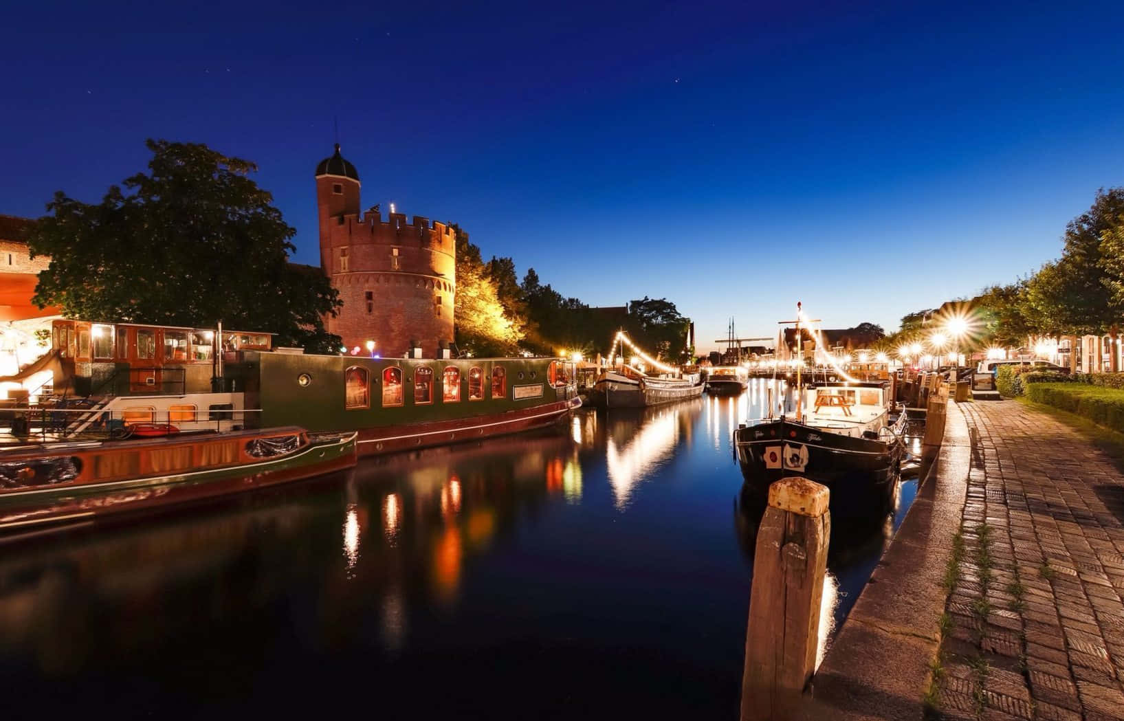 Zwolle, waterfront, twilight, HD Desktop Wallpaper